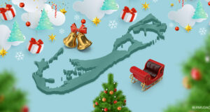 Pale Blue Bermuda Outline Shape Christmas Holiday Themed Facebook Cover & Phone Wallpaper