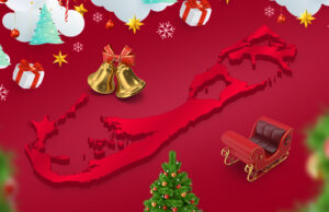Red Bermuda Outline Shape Christmas Holiday Themed Facebook Cover & Phone Wallpaper