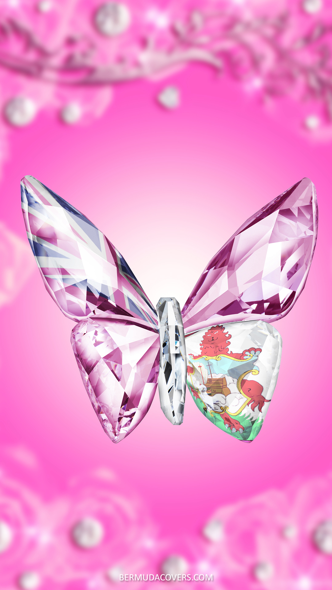 Pink Bermuda Flag Glass Butterfly Facebook Cover Phone Wallpaper 