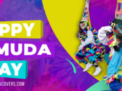 Gombey Happy Bermuda Day Purple & Yellow Facebook Cover & Phone Wallpaper