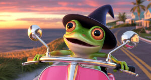 Halloween Treefrog On A Scooter Facebook Cover & Phone Wallpaper