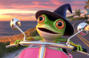 Halloween Treefrog On A Scooter Facebook Cover & Phone Wallpaper