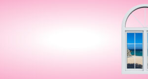 Pale Pink Bermuda Window Frame Scenery Facebook Cover & Phone Wallpaper