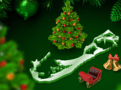 Green Bermuda Outline Shape Christmas Holiday Themed Facebook Cover & Phone Wallpaper
