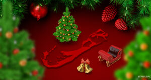 Green & Red Bermuda Outline Shape Christmas Holiday Themed Facebook Cover & Phone Wallpaper