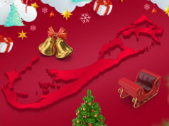 Red Bermuda Outline Shape Christmas Holiday Themed Facebook Cover & Phone Wallpaper