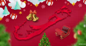 Red Bermuda Outline Shape Christmas Holiday Themed Facebook Cover & Phone Wallpaper