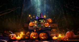 Two Bermuda Treefrogs Halloween Facebook Cover & Phone Wallpaper