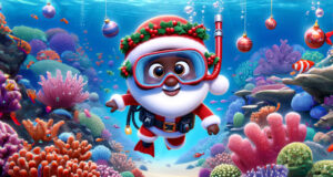 Santa Snorkeling In Bermuda Facebook Cover & Phone Wallpaper