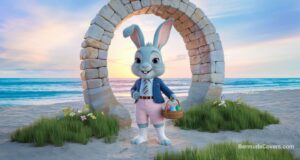 Easter Bunny Under Moongate Facebook Cover & Phone Wallpaper