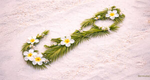 Bermuda Island Frangipani & Palm Silhouette Facebook Cover & Phone Wallpaper