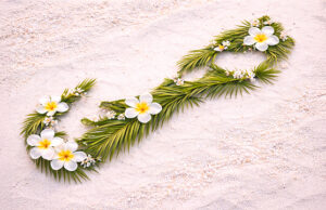 Bermuda Island Frangipani & Palm Silhouette Facebook Cover & Phone Wallpaper
